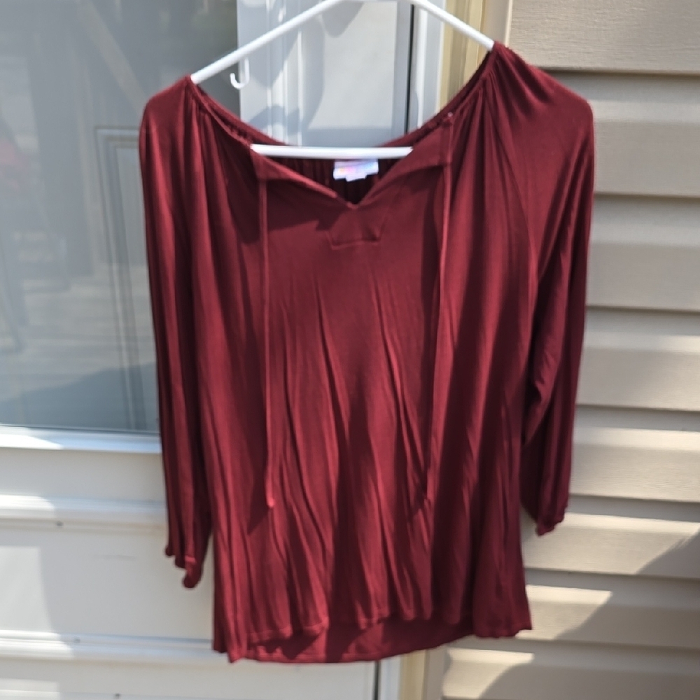 LuLaRoe Women's Debra Burgundy Peasant Top - XS